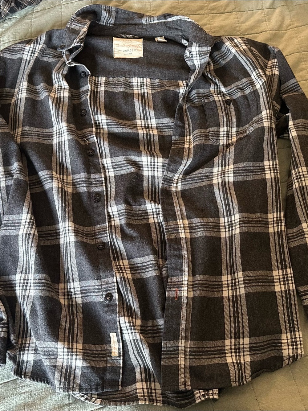 Weatherproof Charcoal and White Plaid Button-Down Shirt